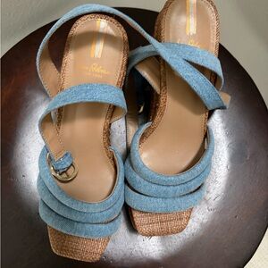 Sam Edelman Blue and Tan Strappy Sandals